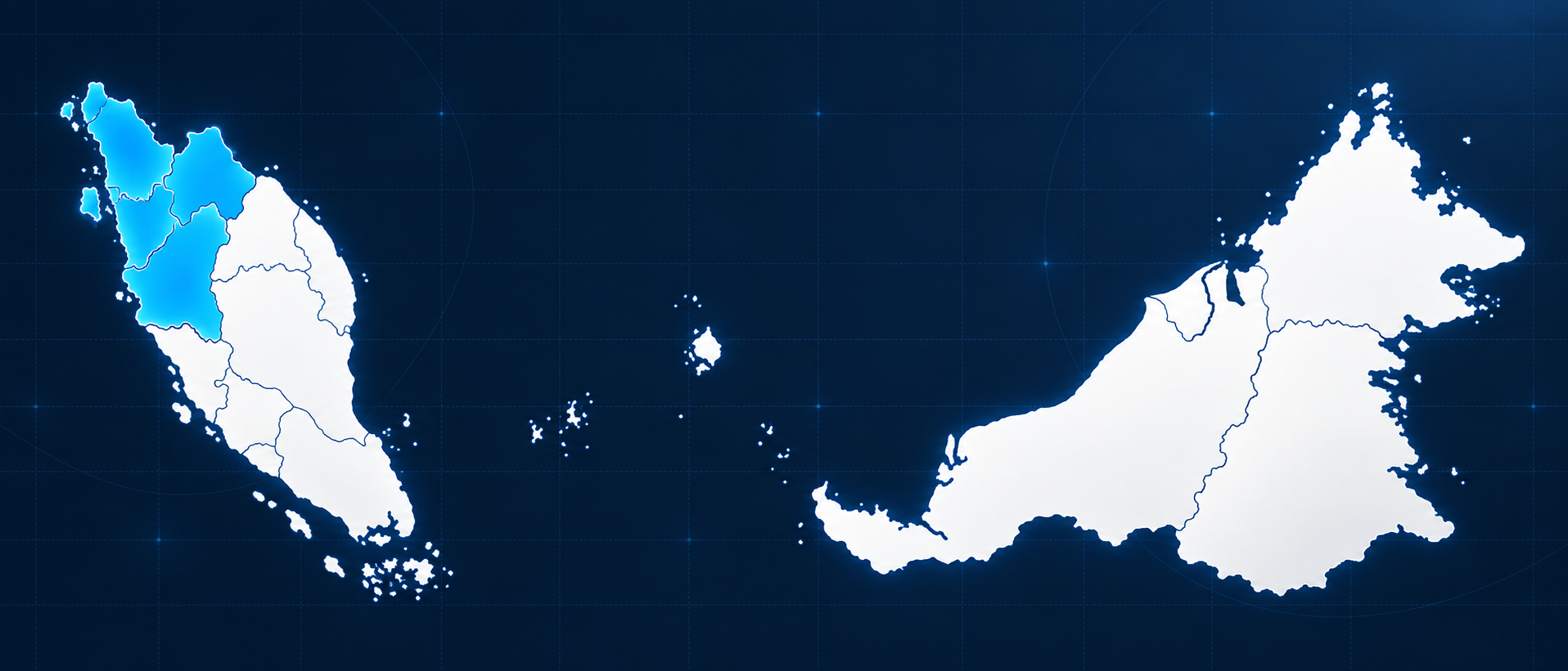 Malaysia map showing SP Berkat coverage in Perlis, Kedah, Penang, Perak and Kelantan; Terengganu is under Jui Hui